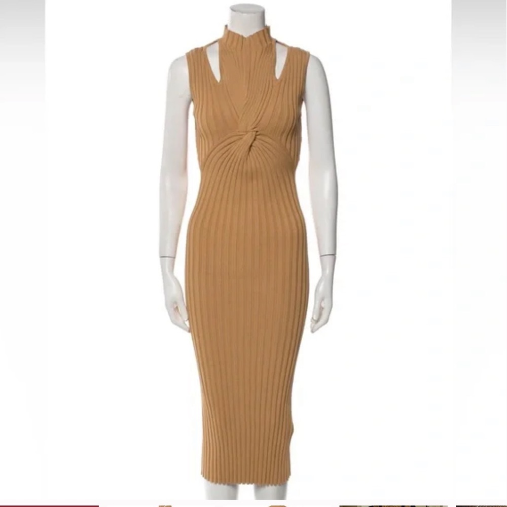 Acler Collins sleeveless twist front dress camel size s